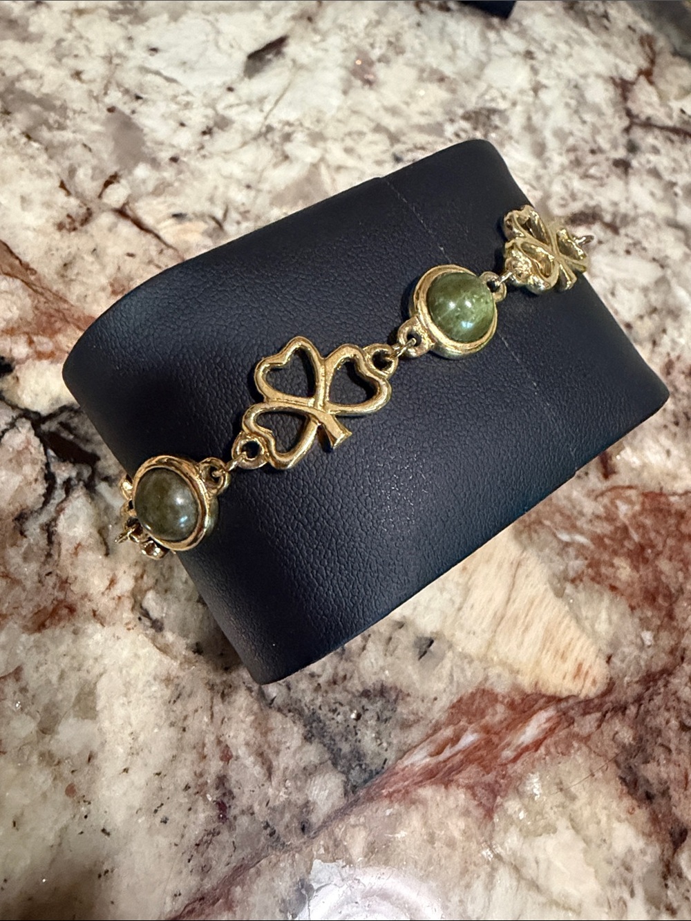 Gold-Tone Clover Link Bracelet with Green Gem Accents
